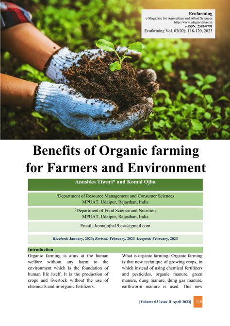 (PDF) Benefits of Organic farming for Farmers and Environment