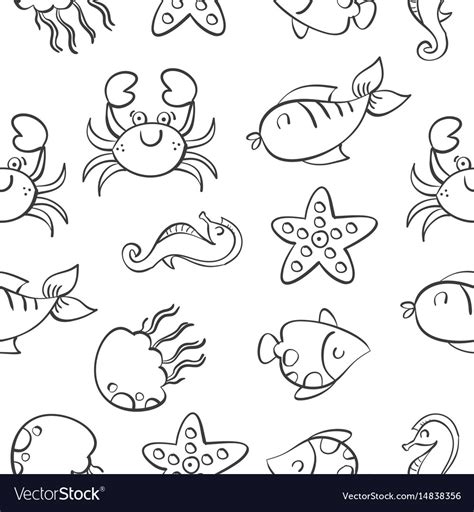 Fish pattern hand draw style Royalty Free Vector Image