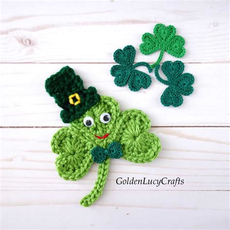 Crochet Heart Shamrock in a Hat for St.Patrick's Day - GoldenLucyCrafts