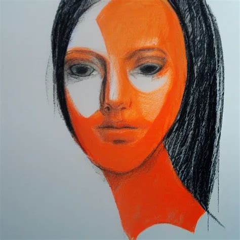 woman, abstract, orange, realist, Pencil Sketch - Arthub.ai