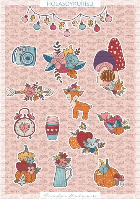 Autumn Printable Stickers Set Fall Digital Clipart - Etsy