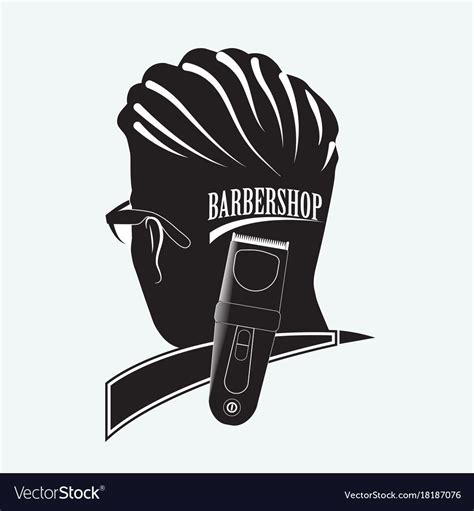 Logo for the Barber shop. Silhouette of man in glasses with an inscription on the back of the ...