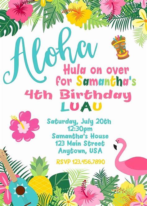 Luau Party Invitation Template New Luau Birthday Invitation Luau Birthday Invita… | Luau ...