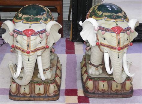 Lot - Two Thai Glazed Elephant Sculptures