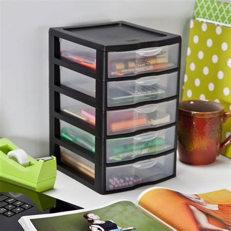 Small 5 Drawer Box Pack of 4 Storage Cabinet Plastic Office and Home ...