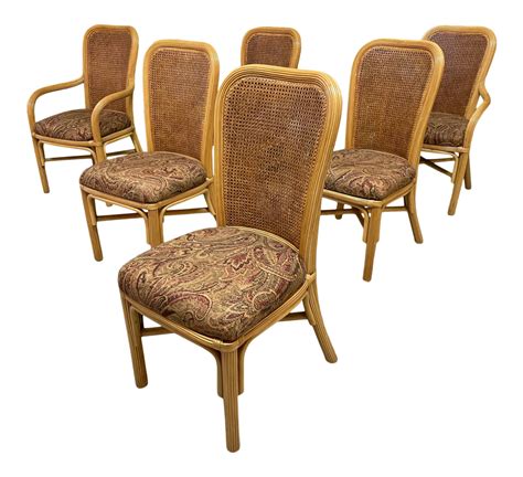 Split Reed Rattan Cane Back Dining Chairs, Set of 6