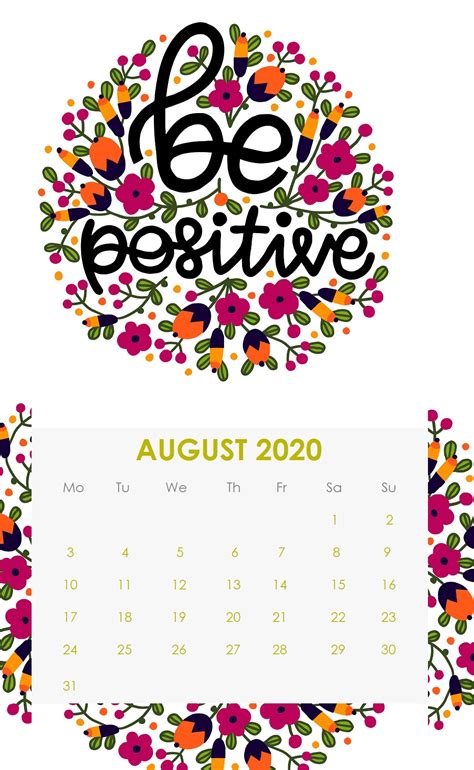 Inspiring August 2020 Quotes Calendar