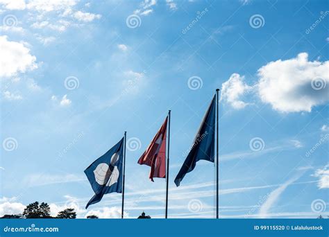 Swiss National and Zurich Canton Flag with Blue Cloudy Sky Stock Photo - Image of europe ...