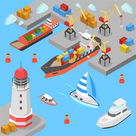 Nautical Transport Cargo Shipping Port Flat 3d Isometric Vector Stock Illustration ...