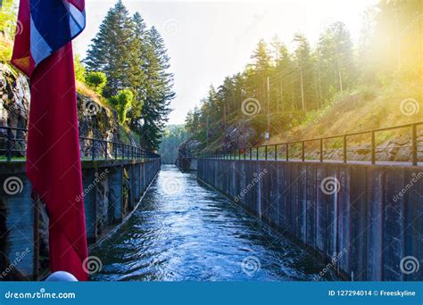 View of the Telemark Canal with Old Locks - Tourist Attraction in Skien ...