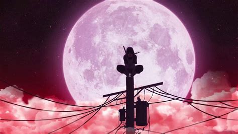 Itachi Uchiha in Front of the Red Moon Animated Wallpaper