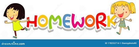 Font Design for Word Homework Happy Girls Smiling Stock Illustration ...