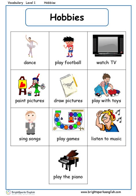 Hobbies English Vocabulary Worksheet – English Treasure Trove