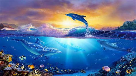 Jewel Sea, coral, sea creatures, dolphins, ocean, HD wallpaper | Peakpx