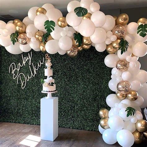 White and Gold Baby Shower Balloon Garland Safari Party | Etsy in 2020 | Birthday balloon ...