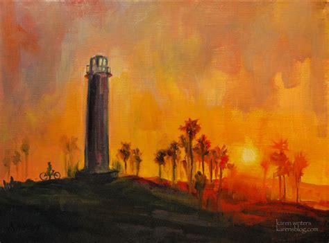 Long Beach Lighthouse Sunset – California impressionist Oil Painting ...