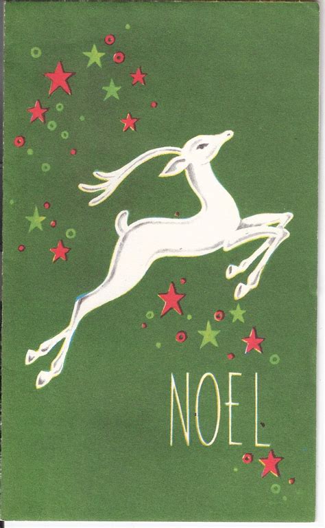 Old Christmas Card — Vintage Art Deco 'Deer on Green Background' (987x1600) Vintage Christmas ...