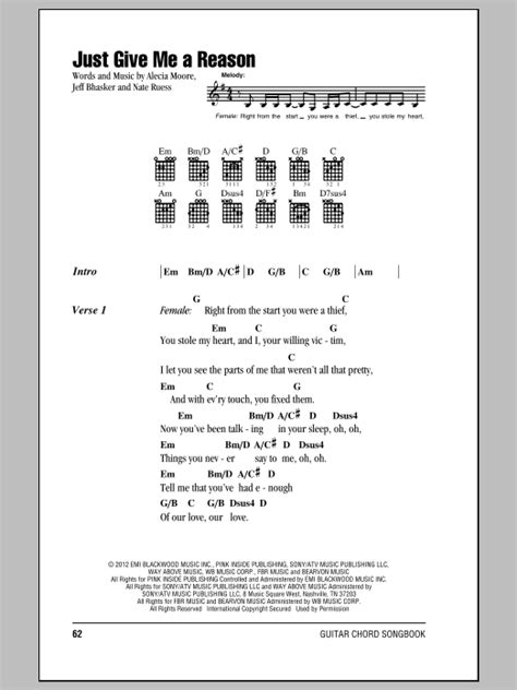 Just Give Me A Reason by Pink featuring Nate Ruess Sheet Music for ...