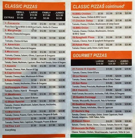 Menu at Blaze Pizza restaurant, Hoppers Crossing