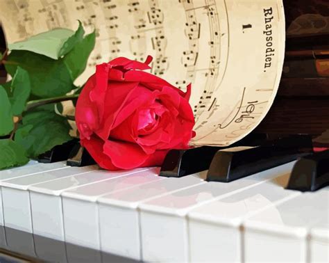 Piano With Pink Rose Flower - 5D Diamond Paintings - DiamondPaintings.Pro