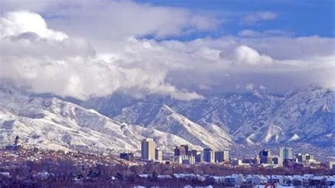 Salt Lake City in winter, in the heart of Rocky Mountain ski country ...