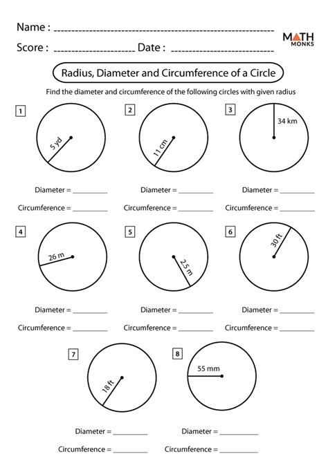 Area And Circumference Formulas Worksheet