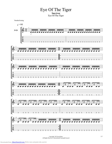 Eye Of The Tiger guitar pro tab by Survivor @ musicnoteslib.com