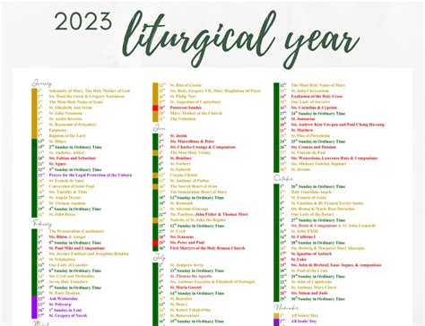 liturgical calender printable version catholic - 2023 liturgical calendar year a k 2023 sola ...