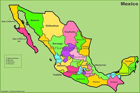 Printable Map Of Mexico States