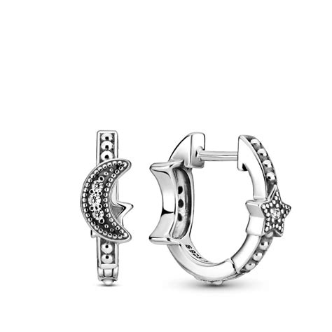 Pandora Crescent Moon & Stars Beaded CZ Hoop Earrings - 299152C01 | Ben Bridge Jeweler