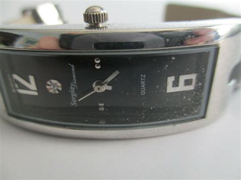 Sergio Diamond Women's Watch Analog Buckle Band Black & Silver Tone WORKS! - Wristwatches