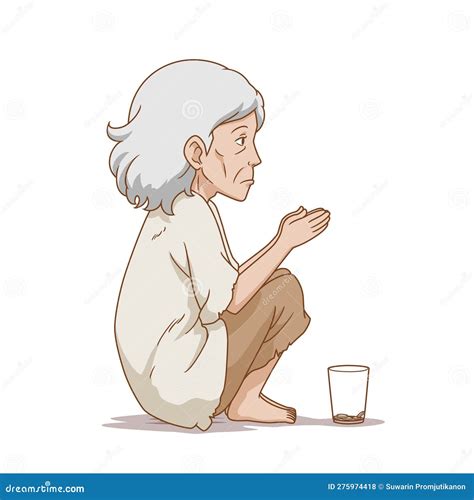 Old Beggar Woman Sitting on Ground. Stock Vector - Illustration of ...