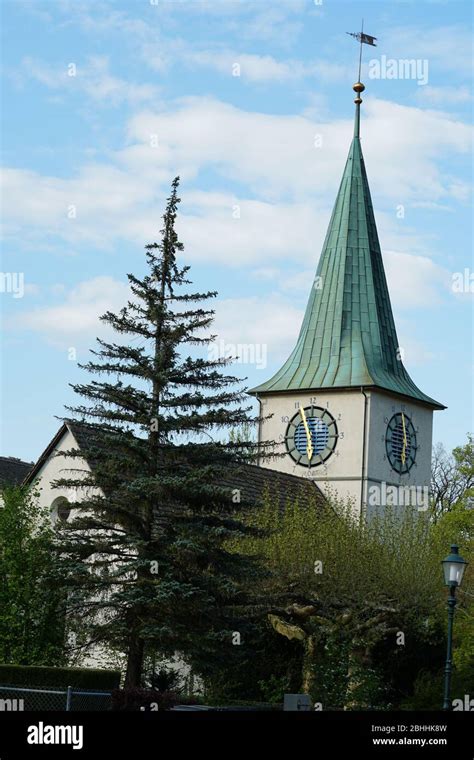 Reformed church in Schlieren, Switzerland, with a wind pointer on the ...