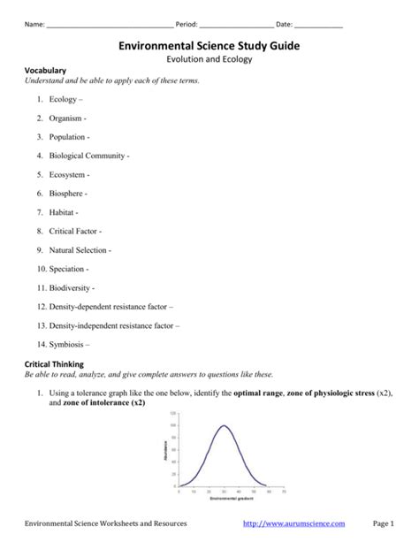 Evolution and Ecology Study Guide