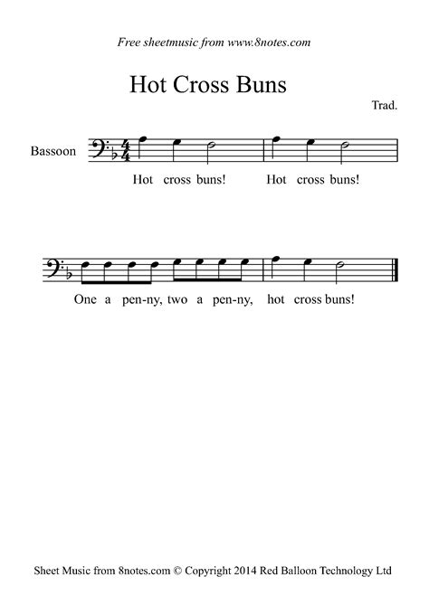 Hot Cross Buns Sheet music for Bassoon - 8notes.com