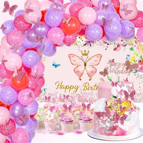 Buy 102 Pieces Butterfly Birthday Party Decoration Set Happy Birthday ...