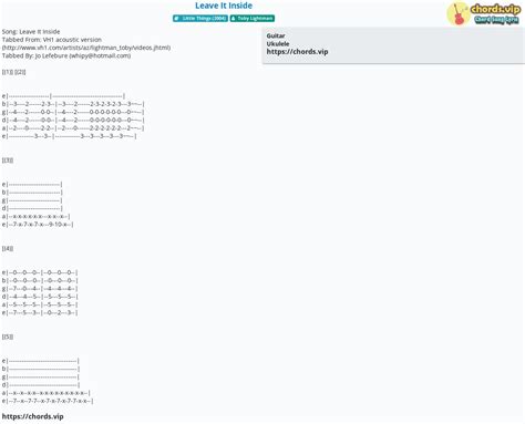 Chord: Leave It Inside - Toby Lightman - tab, song lyric, sheet, guitar, ukulele | chords.vip