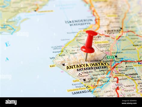 Close up of Antakya Hatay ,Turkey map with red pin - Travel concept ...