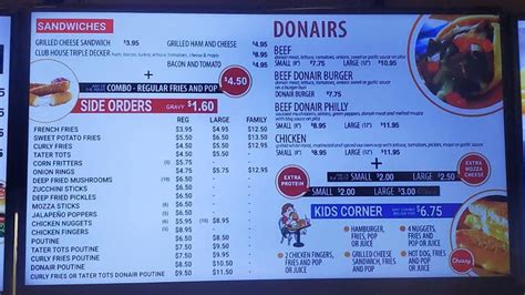 Menu at Ryan's Drive In fast food, Leduc