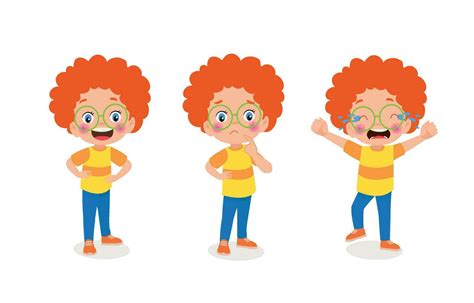 cute little red hair boy and girl doing different expressions vector ...