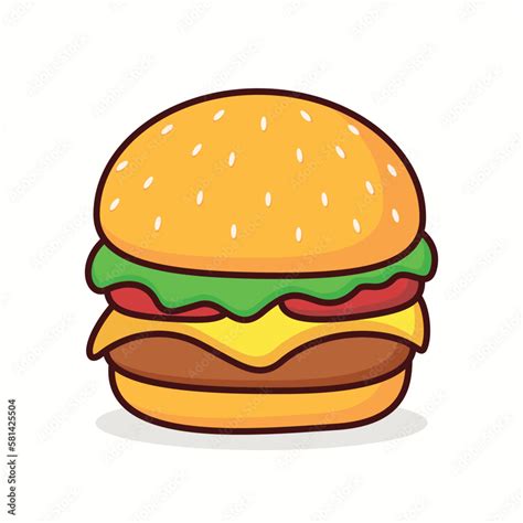 Cute burger cartoon icon vector illustration. Delicious cheeseburger Food icon concept ...