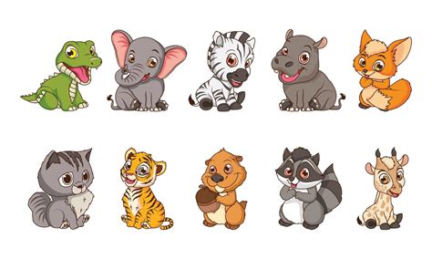 lindos diez animales bebés personajes de dibujos animados 1942203 ...