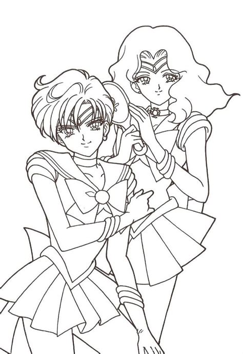 Sailor Uranus & Neptune Coloring Page | キャラクター 塗り絵, ぬり絵, アニメ 塗り絵