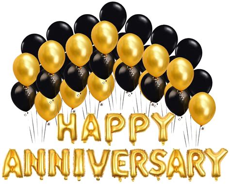 Buy Happy Anniversary Foil Balloon Set of 13 Letters(Golden)+HD Metallic Balloons (Black and ...