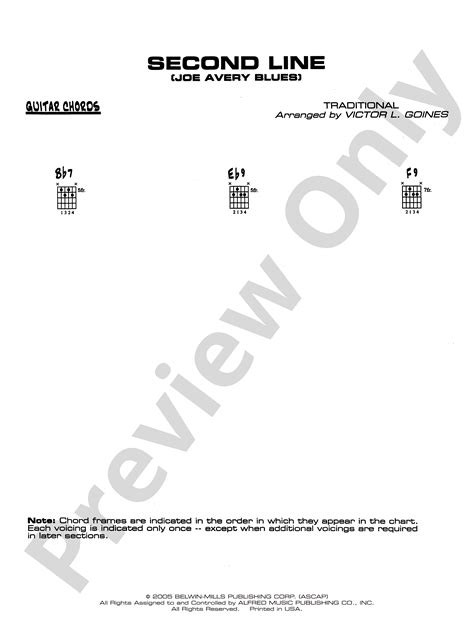 Second Line (Joe Avery Blues): Guitar Chords: Guitar Chords Part - Digital Sheet Music Download