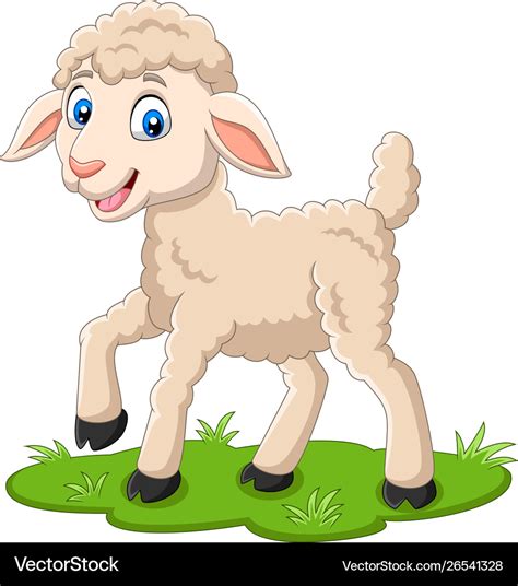 Cartoon happy lamb on grass Royalty Free Vector Image