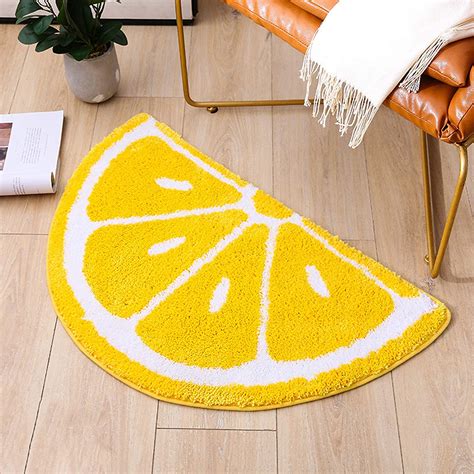 UKELER Home Entrance Rug Half Round Yellow White Door Mat Dirt Trapping Rugs Non Slip Absorbent ...