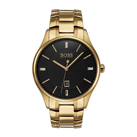 Hugo Boss Gents Governor Yellow Gold Black Face Watch - Watches from Faith Jewellers UK