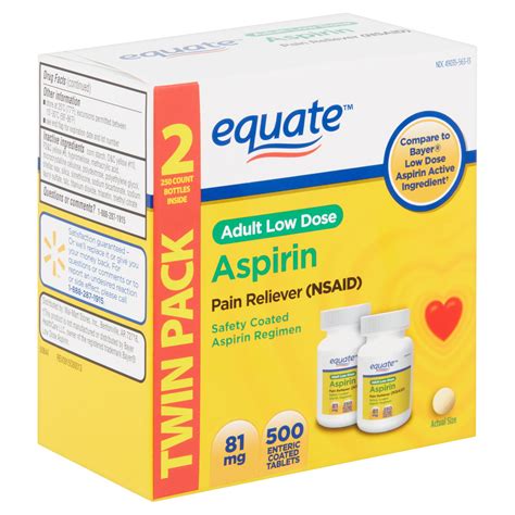 Equate Adult Low Dose Aspirin Enteric Coated Tablets, Twin Pack, 81 mg, 500 count - Walmart.com ...