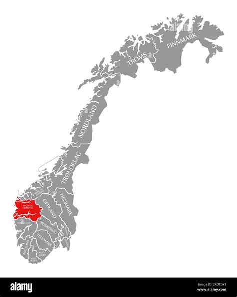 Sogn og Fjordane red highlighted in map of Norway Stock Photo - Alamy